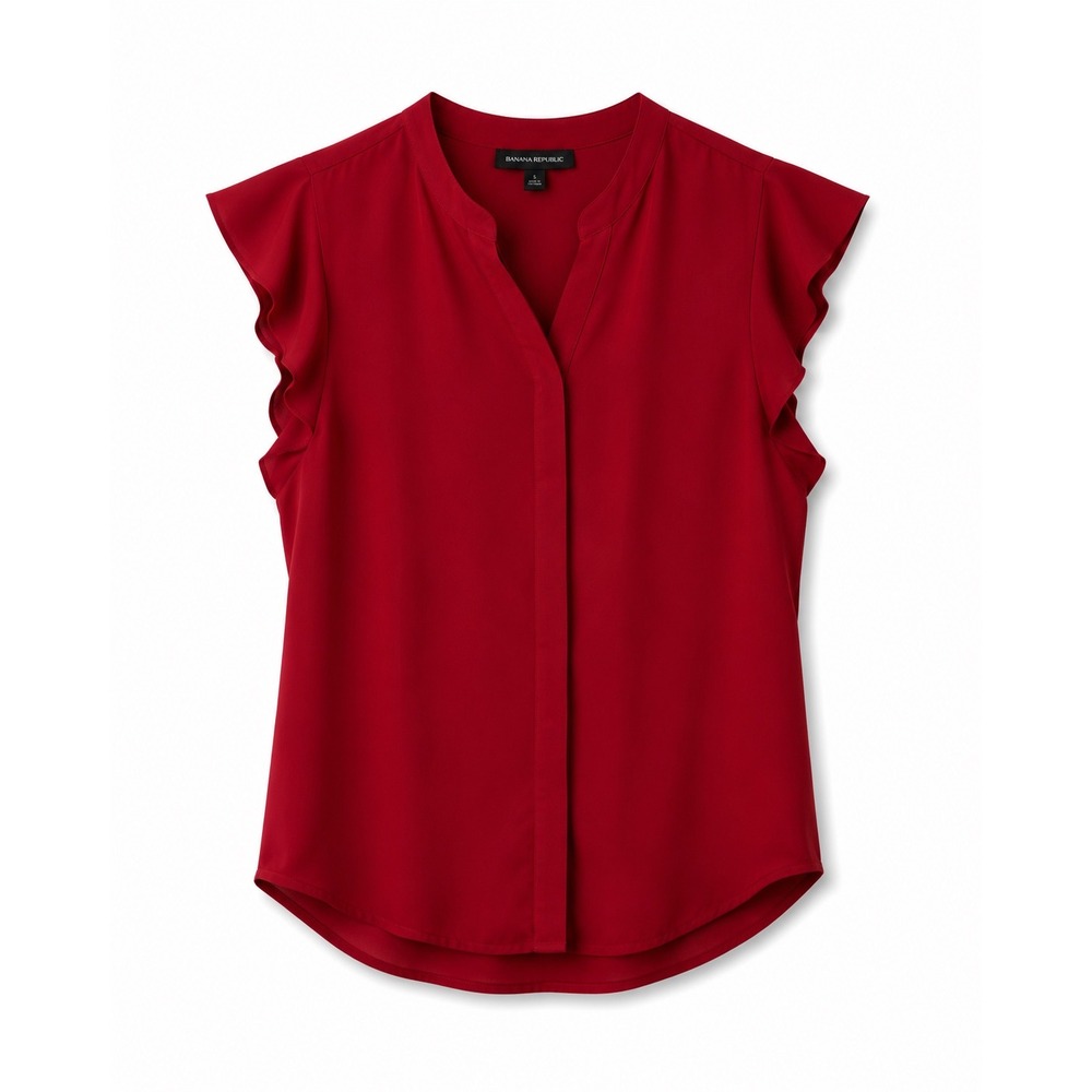 PJK Patterson J Kincaid Top Womens Large Red Trans Daphne Flutter Sleeve Chiffon